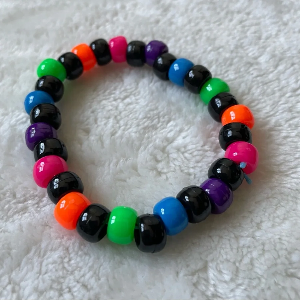 Set of Five (5) Black Neon Rainbow Pastel Kandi Bead Bracelets - Picture 5 of 6
